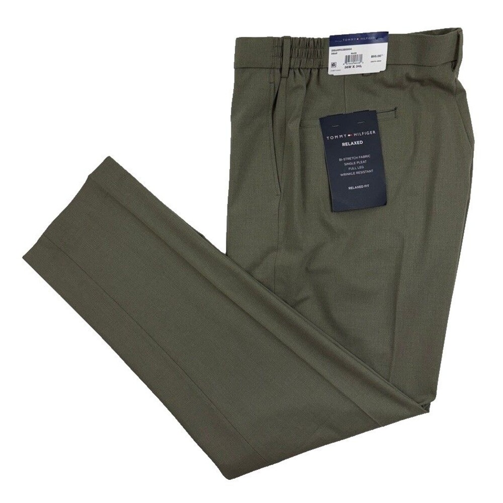 $95 NEW TOMMY HILFIGER Mens 32x32 Sage Green Soft Relaxed Fit Dress Pants/Slacks